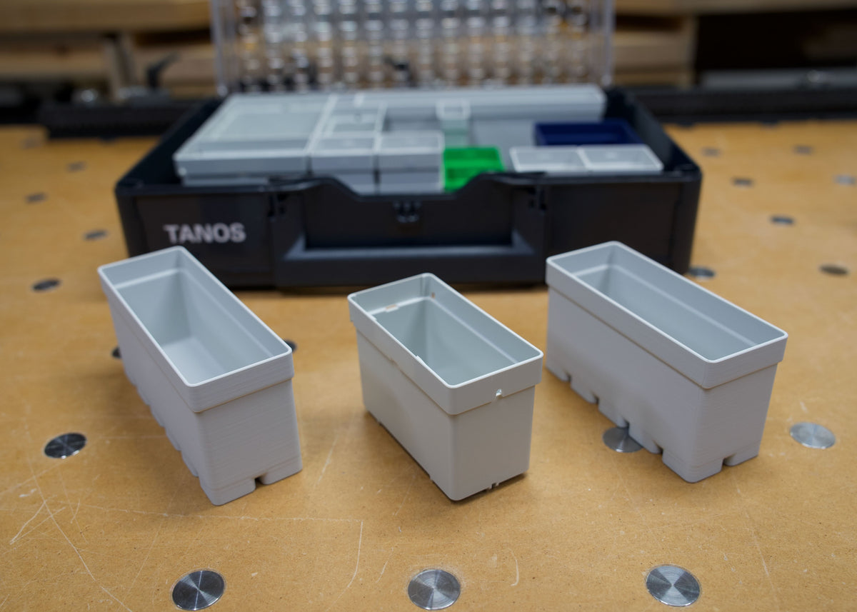 75 mm half-height SYS-ORG bins in standard Tanos colors, Systainer³ Organizer grid.