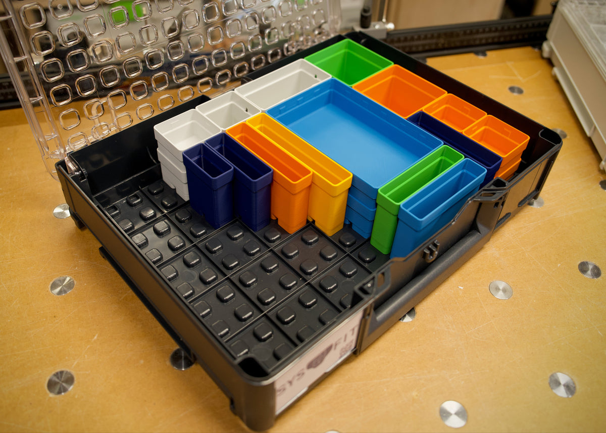 25 mm half-height SYS-ORG bins in standard Tanos colors, Systainer³ Organizer grid.