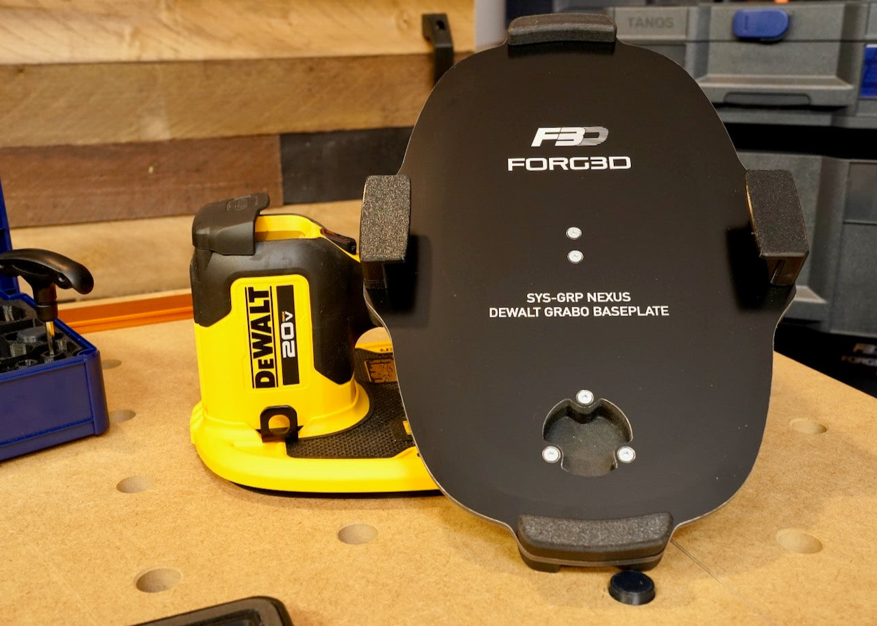 Nexus Baseplate with Grabo Pro-Lifter 20 — portable entry into SYS-GRP workholding.