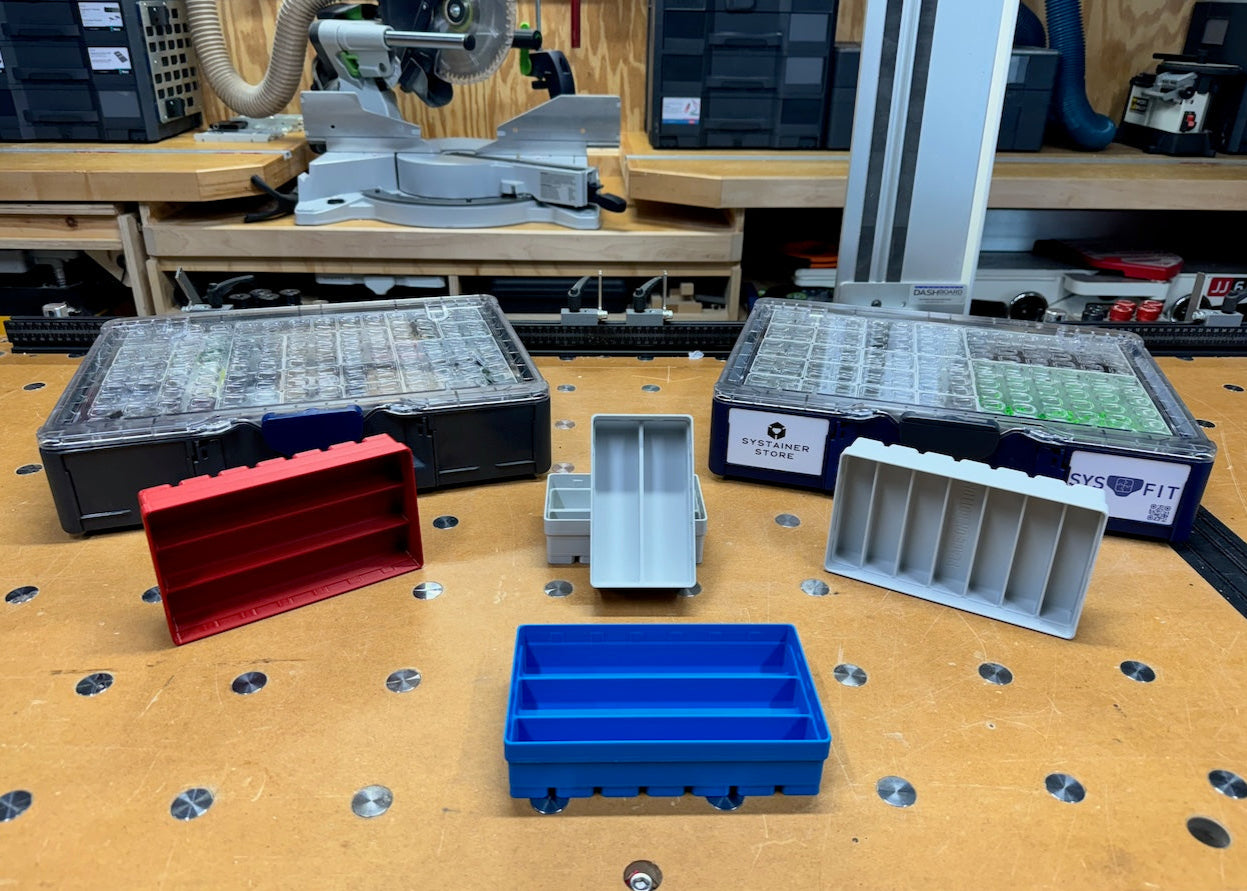 Multi-Division Bins — 2- and 7-division configurations for small parts, hardware, and bits.