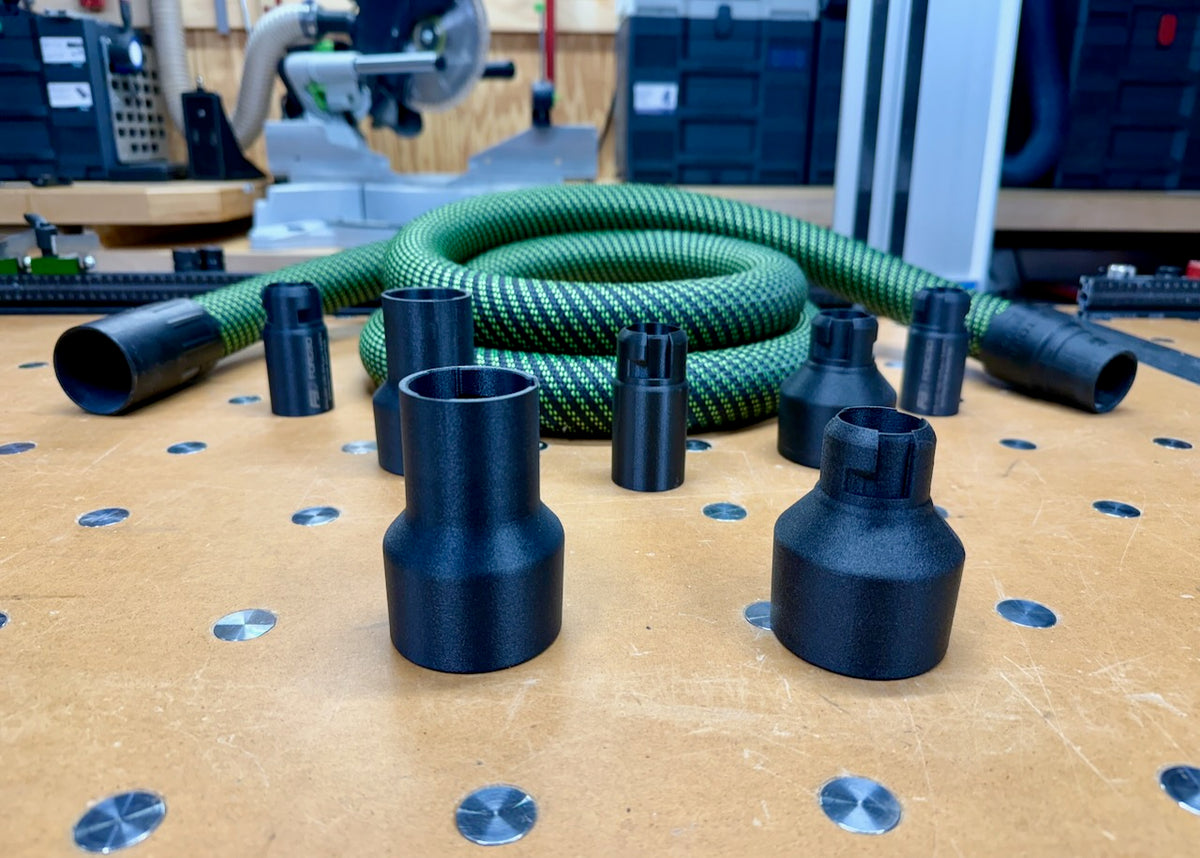 SYS-DST adapter joining a Festool bayonet outlet to a 2.5 in dust hose